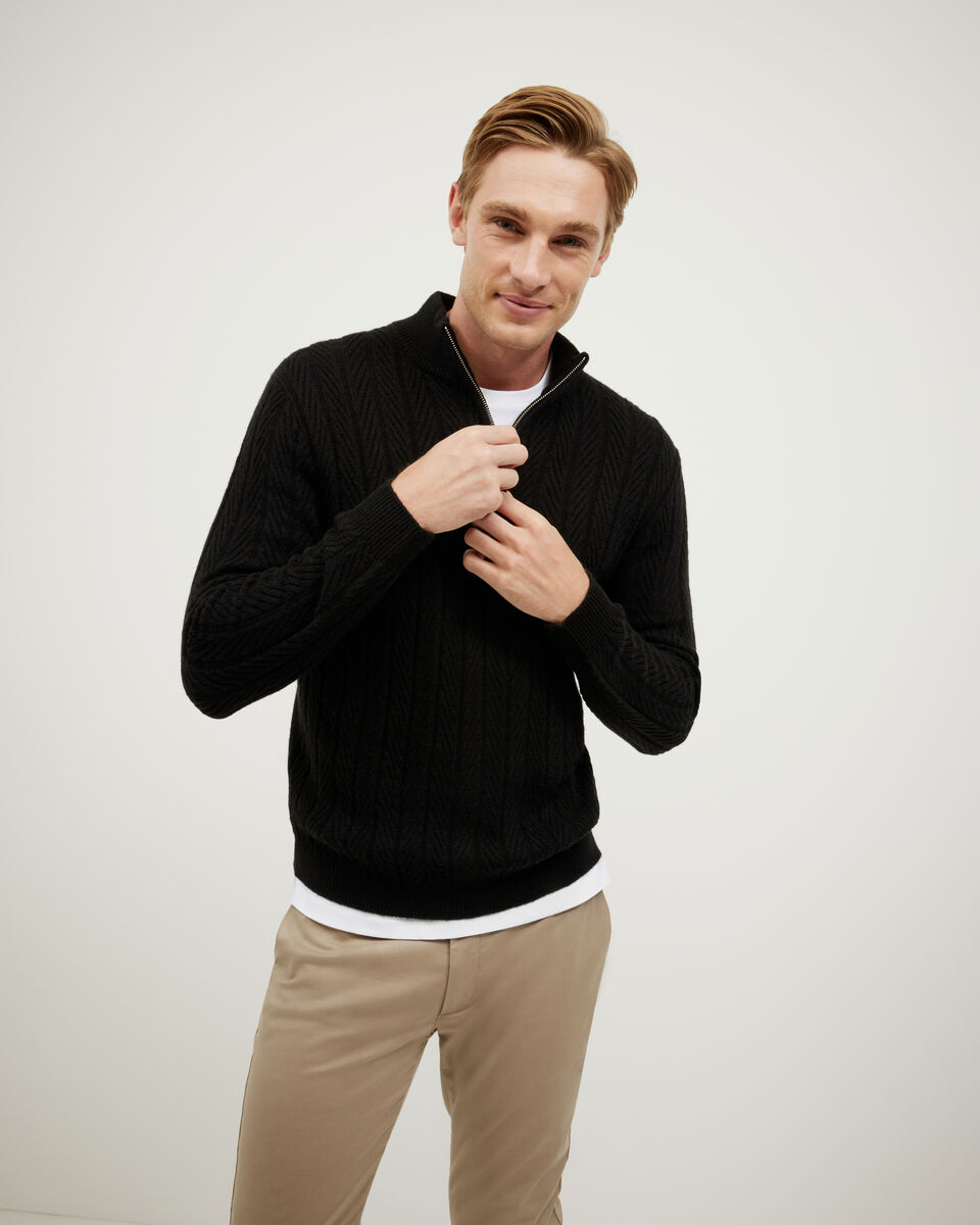 Herringbone Half-Zip Knit, Black Herringbone Half-Zip Knit, Black, hi-res